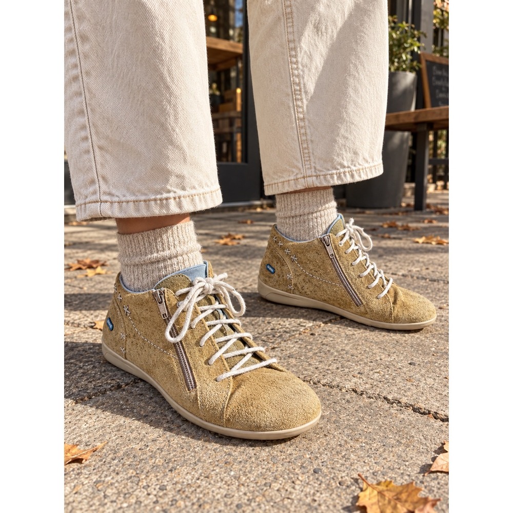 Cloud Footwear Aika Mustard Yellow Suede Side Zip Walking Sneakers Portugal